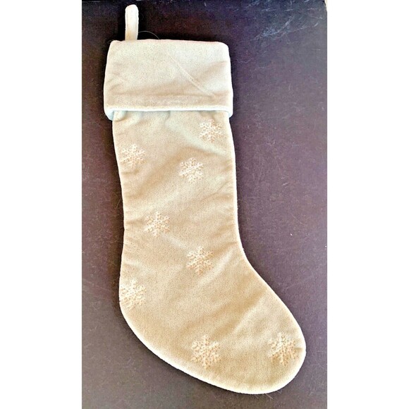 NEW Crate and Barrel Ivory Faux Mohair Velveteen Stocking 21” Snowflake Neutral - Picture 3 of 11